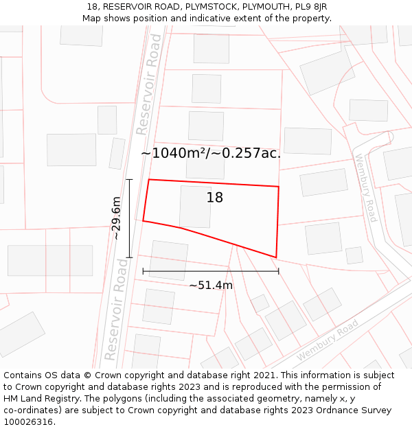 18, RESERVOIR ROAD, PLYMSTOCK, PLYMOUTH, PL9 8JR: Plot and title map