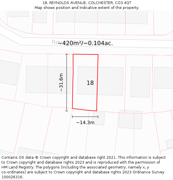 18, REYNOLDS AVENUE, COLCHESTER, CO3 4QT: Plot and title map