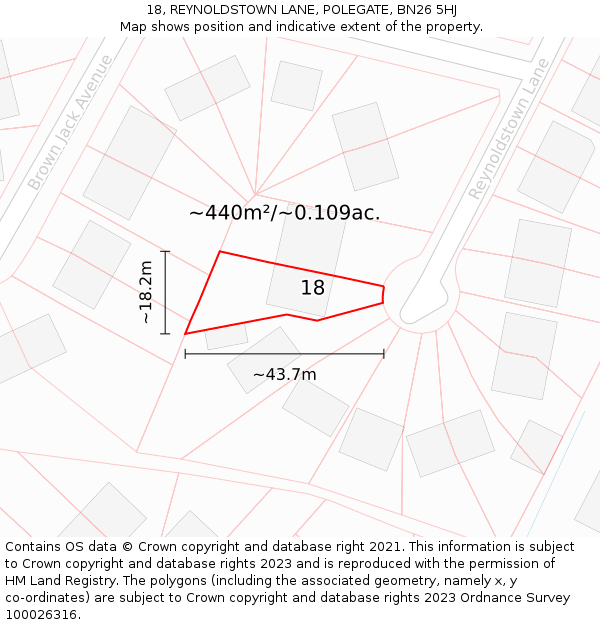 18, REYNOLDSTOWN LANE, POLEGATE, BN26 5HJ: Plot and title map
