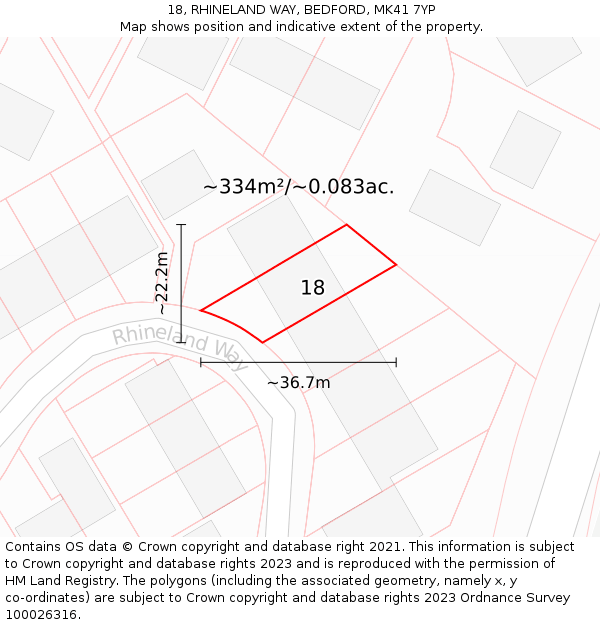 18, RHINELAND WAY, BEDFORD, MK41 7YP: Plot and title map