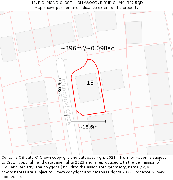 18, RICHMOND CLOSE, HOLLYWOOD, BIRMINGHAM, B47 5QD: Plot and title map