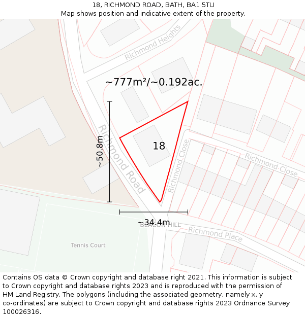 18, RICHMOND ROAD, BATH, BA1 5TU: Plot and title map