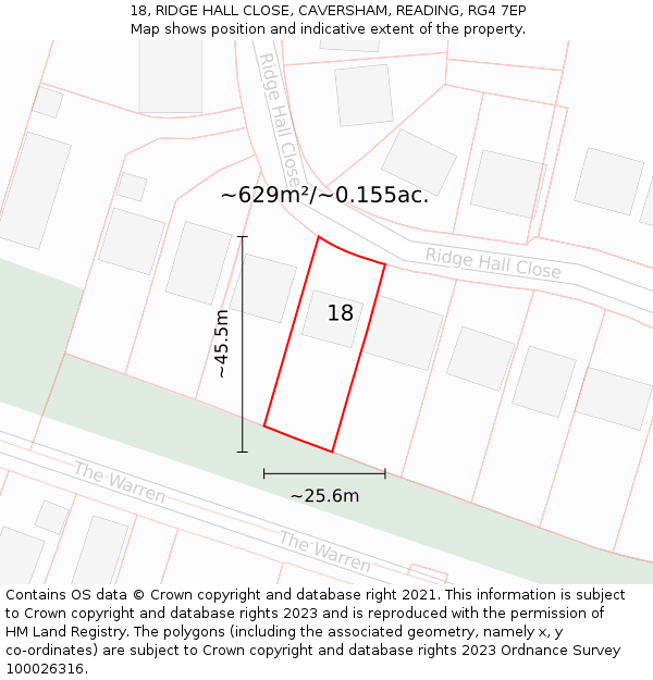 18, RIDGE HALL CLOSE, CAVERSHAM, READING, RG4 7EP: Plot and title map