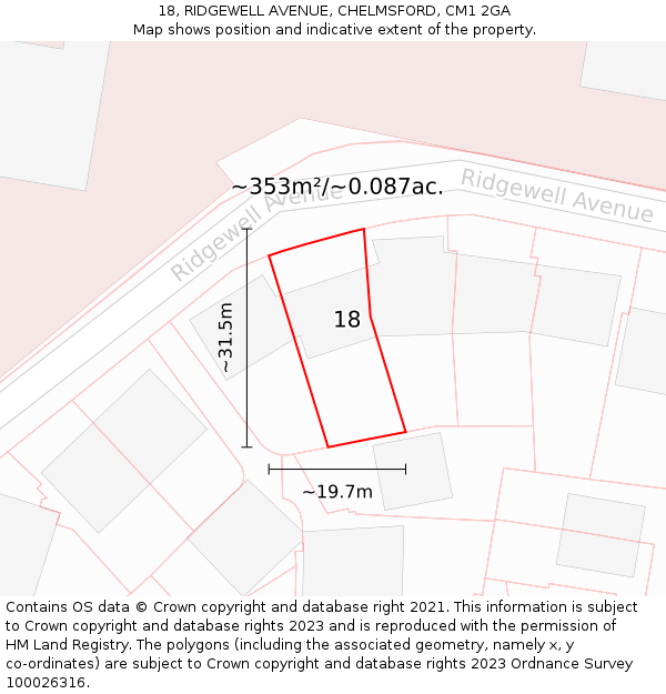 18, RIDGEWELL AVENUE, CHELMSFORD, CM1 2GA: Plot and title map
