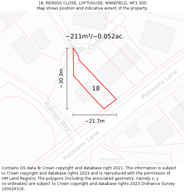 18, RIDINGS CLOSE, LOFTHOUSE, WAKEFIELD, WF3 3SD: Plot and title map