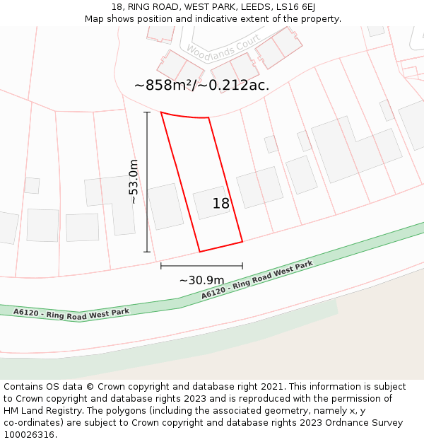 18, RING ROAD, WEST PARK, LEEDS, LS16 6EJ: Plot and title map