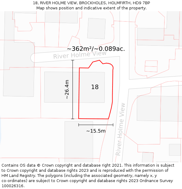 18, RIVER HOLME VIEW, BROCKHOLES, HOLMFIRTH, HD9 7BP: Plot and title map