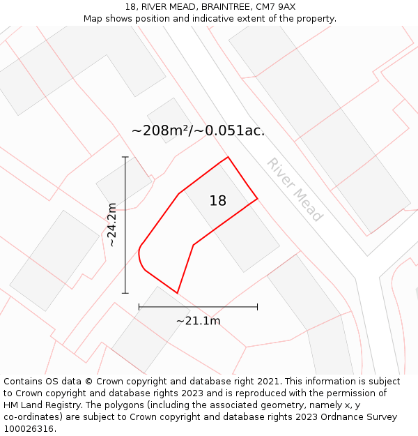 18, RIVER MEAD, BRAINTREE, CM7 9AX: Plot and title map