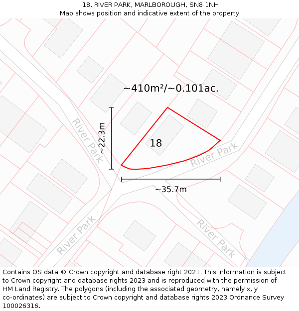 18, RIVER PARK, MARLBOROUGH, SN8 1NH: Plot and title map