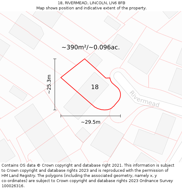 18, RIVERMEAD, LINCOLN, LN6 8FB: Plot and title map
