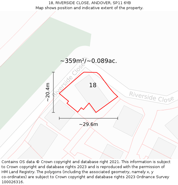 18, RIVERSIDE CLOSE, ANDOVER, SP11 6YB: Plot and title map