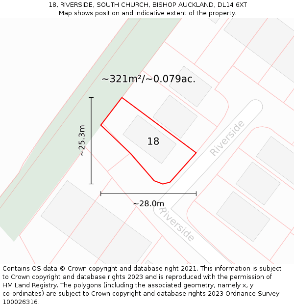 18, RIVERSIDE, SOUTH CHURCH, BISHOP AUCKLAND, DL14 6XT: Plot and title map