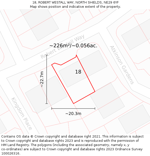 18, ROBERT WESTALL WAY, NORTH SHIELDS, NE29 6YF: Plot and title map
