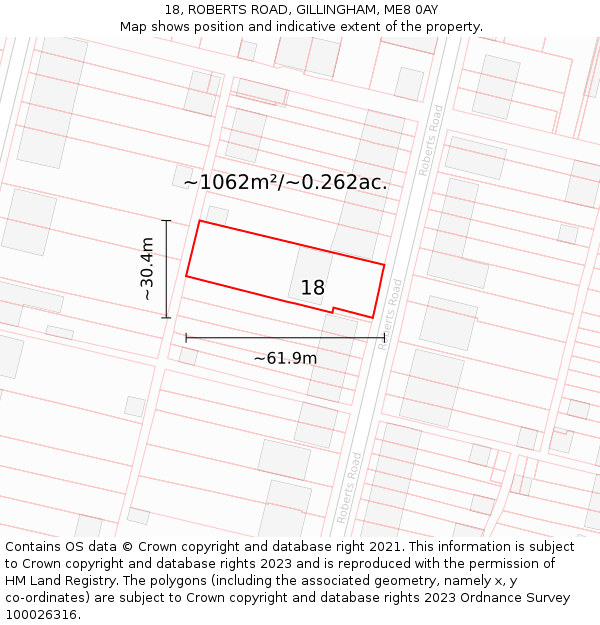 18, ROBERTS ROAD, GILLINGHAM, ME8 0AY: Plot and title map