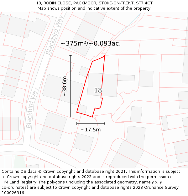 18, ROBIN CLOSE, PACKMOOR, STOKE-ON-TRENT, ST7 4GT: Plot and title map