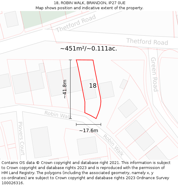 18, ROBIN WALK, BRANDON, IP27 0UE: Plot and title map