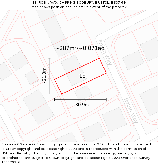 18, ROBIN WAY, CHIPPING SODBURY, BRISTOL, BS37 6JN: Plot and title map