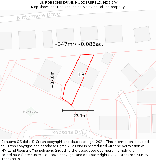 18, ROBSONS DRIVE, HUDDERSFIELD, HD5 9JW: Plot and title map
