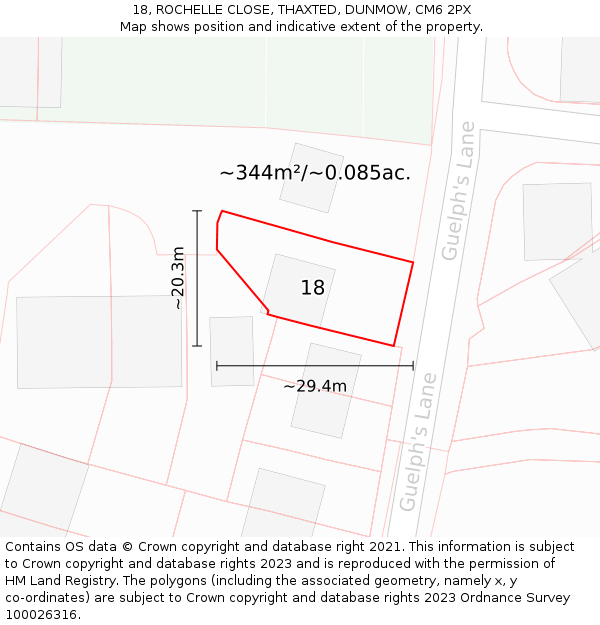 18, ROCHELLE CLOSE, THAXTED, DUNMOW, CM6 2PX: Plot and title map