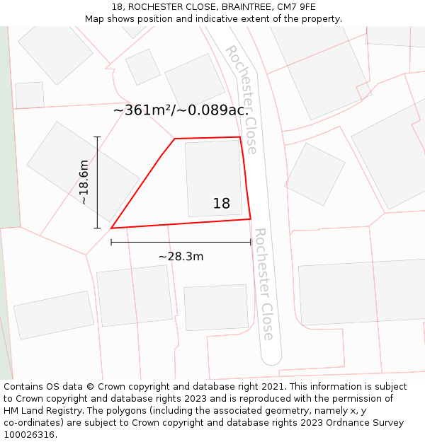 18, ROCHESTER CLOSE, BRAINTREE, CM7 9FE: Plot and title map