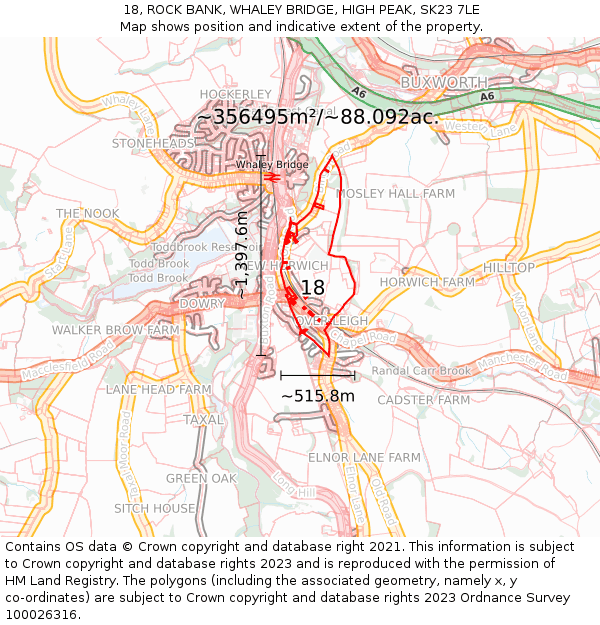 18, ROCK BANK, WHALEY BRIDGE, HIGH PEAK, SK23 7LE: Plot and title map