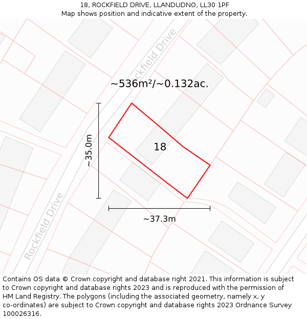 18, ROCKFIELD DRIVE, LLANDUDNO, LL30 1PF: Plot and title map