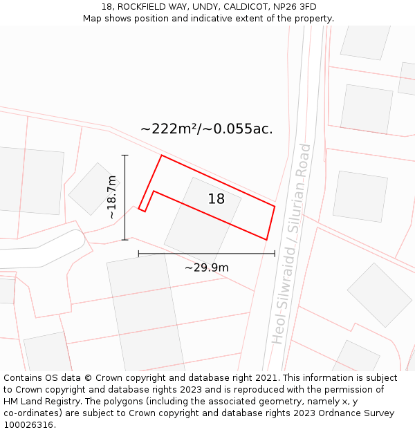 18, ROCKFIELD WAY, UNDY, CALDICOT, NP26 3FD: Plot and title map