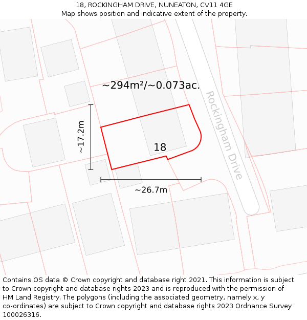 18, ROCKINGHAM DRIVE, NUNEATON, CV11 4GE: Plot and title map