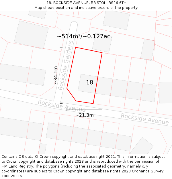 18, ROCKSIDE AVENUE, BRISTOL, BS16 6TH: Plot and title map