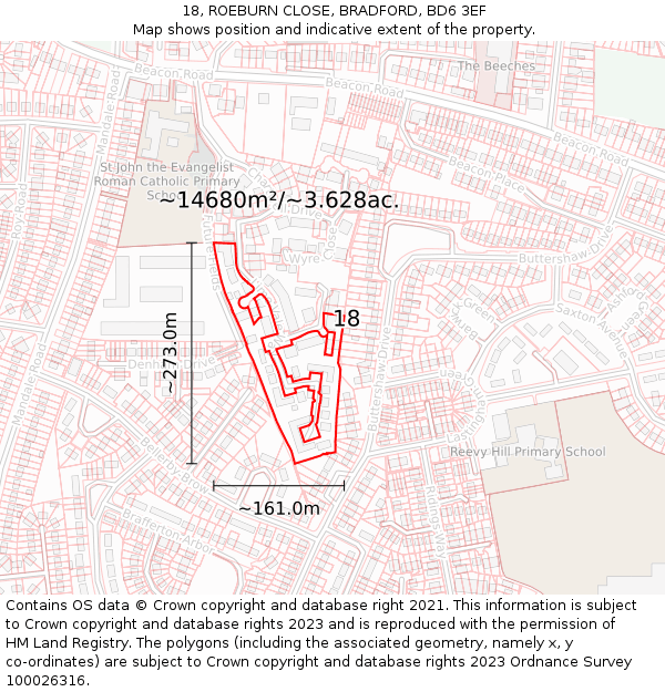 18, ROEBURN CLOSE, BRADFORD, BD6 3EF: Plot and title map