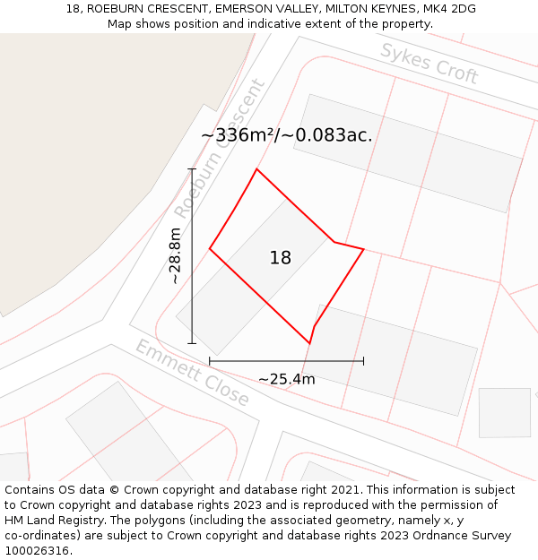18, ROEBURN CRESCENT, EMERSON VALLEY, MILTON KEYNES, MK4 2DG: Plot and title map