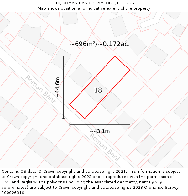 18, ROMAN BANK, STAMFORD, PE9 2SS: Plot and title map