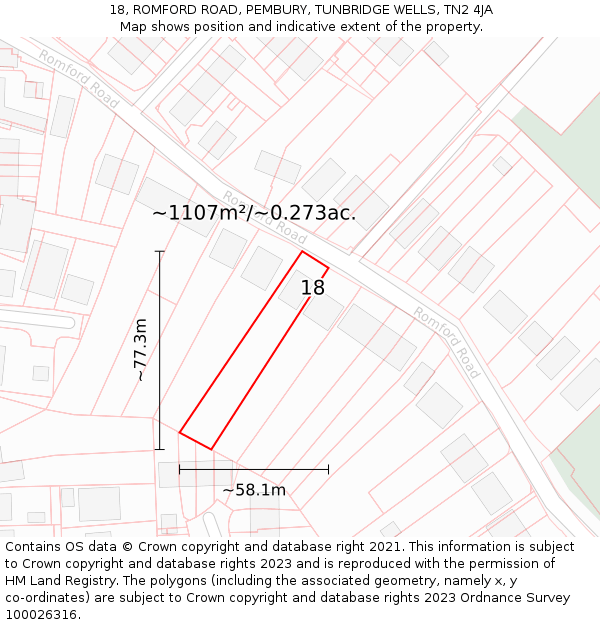 18, ROMFORD ROAD, PEMBURY, TUNBRIDGE WELLS, TN2 4JA: Plot and title map