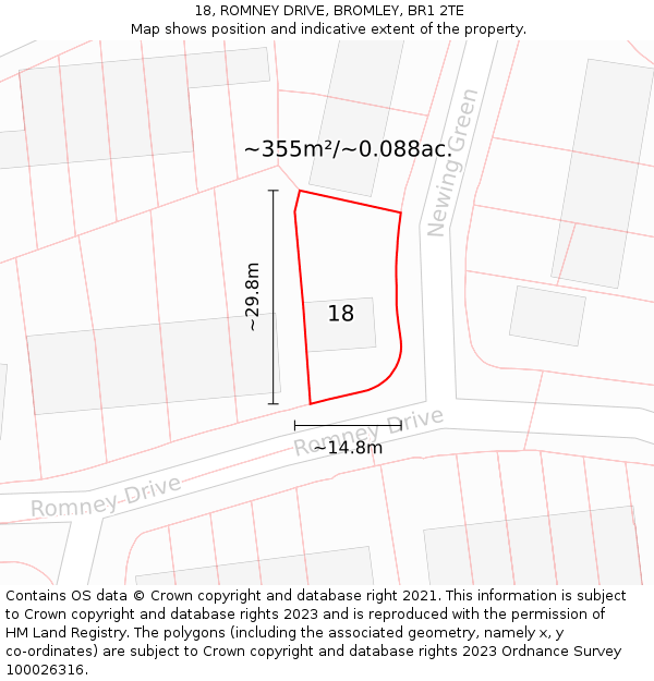 18, ROMNEY DRIVE, BROMLEY, BR1 2TE: Plot and title map