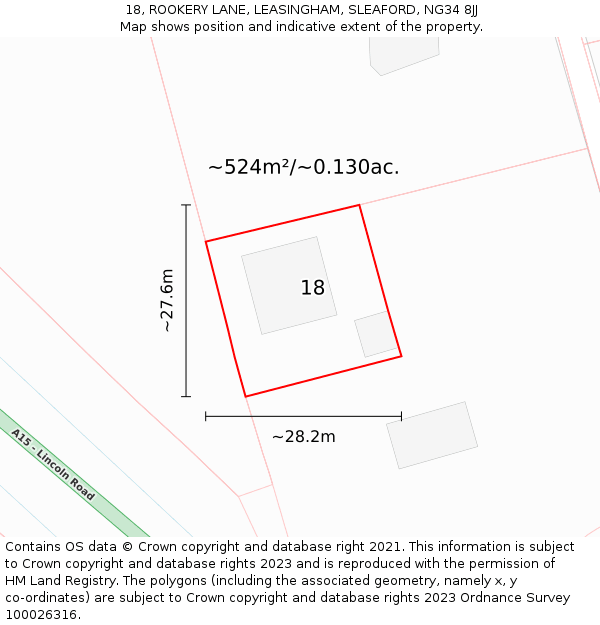 18, ROOKERY LANE, LEASINGHAM, SLEAFORD, NG34 8JJ: Plot and title map