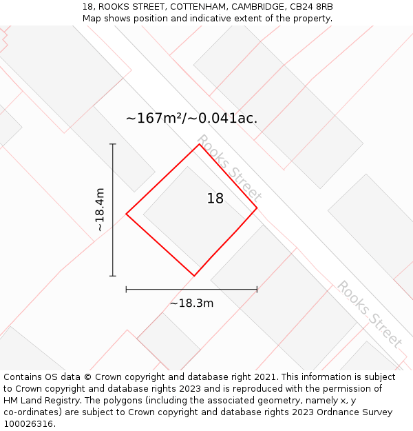 18, ROOKS STREET, COTTENHAM, CAMBRIDGE, CB24 8RB: Plot and title map