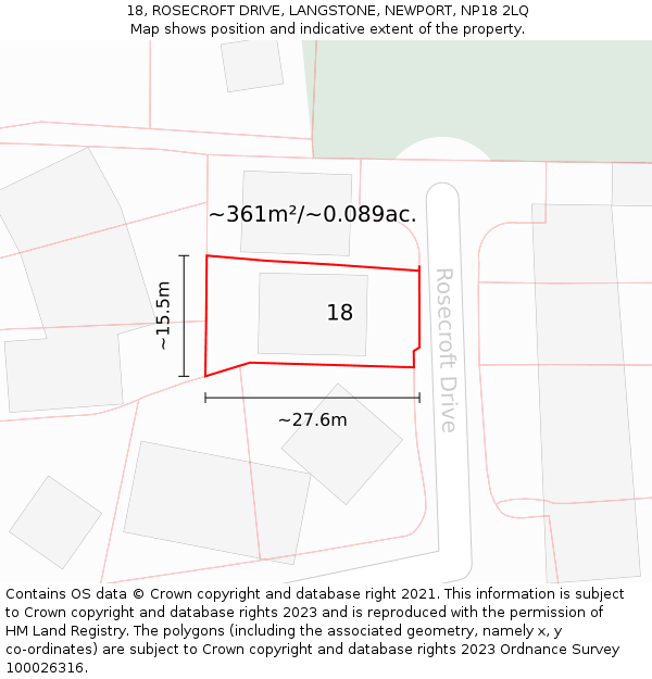 18, ROSECROFT DRIVE, LANGSTONE, NEWPORT, NP18 2LQ: Plot and title map