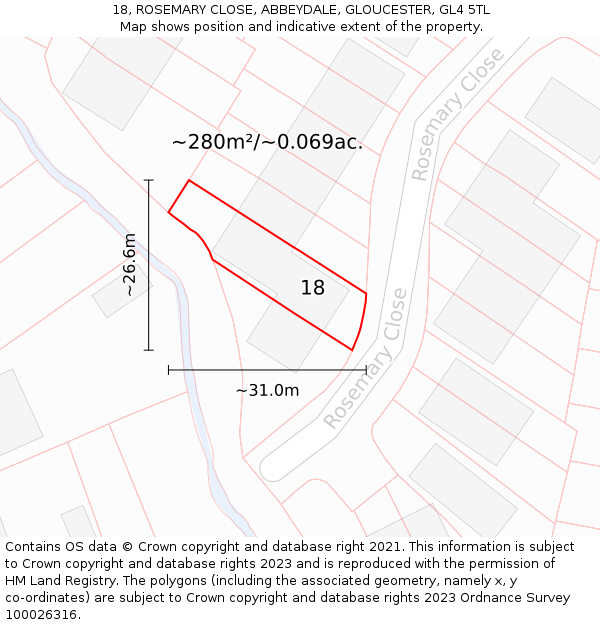 18, ROSEMARY CLOSE, ABBEYDALE, GLOUCESTER, GL4 5TL: Plot and title map