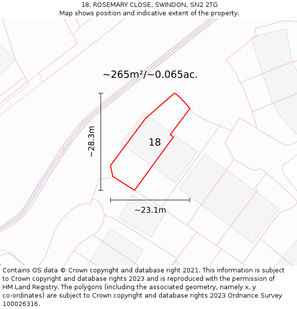 18, ROSEMARY CLOSE, SWINDON, SN2 2TG: Plot and title map