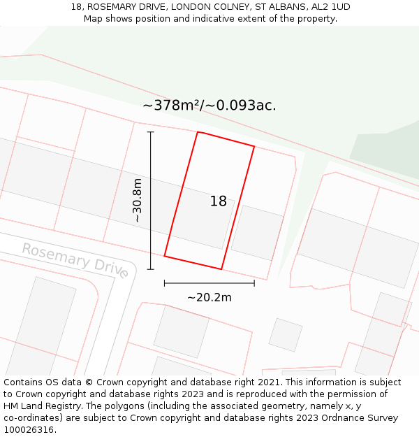 18, ROSEMARY DRIVE, LONDON COLNEY, ST ALBANS, AL2 1UD: Plot and title map