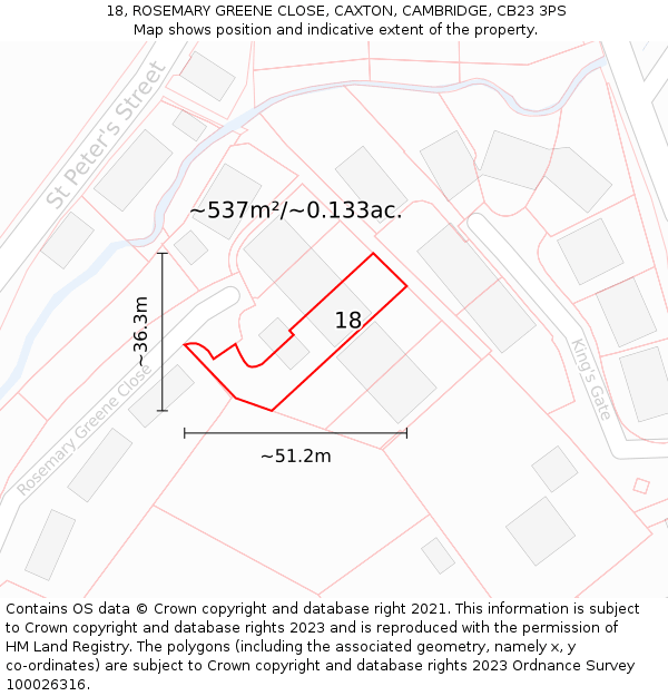 18, ROSEMARY GREENE CLOSE, CAXTON, CAMBRIDGE, CB23 3PS: Plot and title map