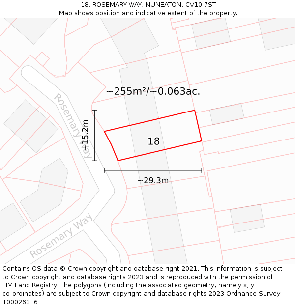 18, ROSEMARY WAY, NUNEATON, CV10 7ST: Plot and title map