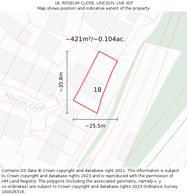 18, ROSEUM CLOSE, LINCOLN, LN6 3DF: Plot and title map