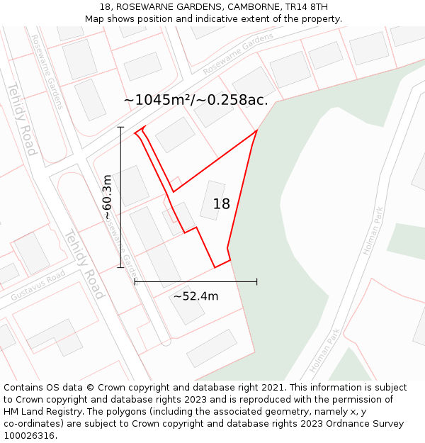 18, ROSEWARNE GARDENS, CAMBORNE, TR14 8TH: Plot and title map