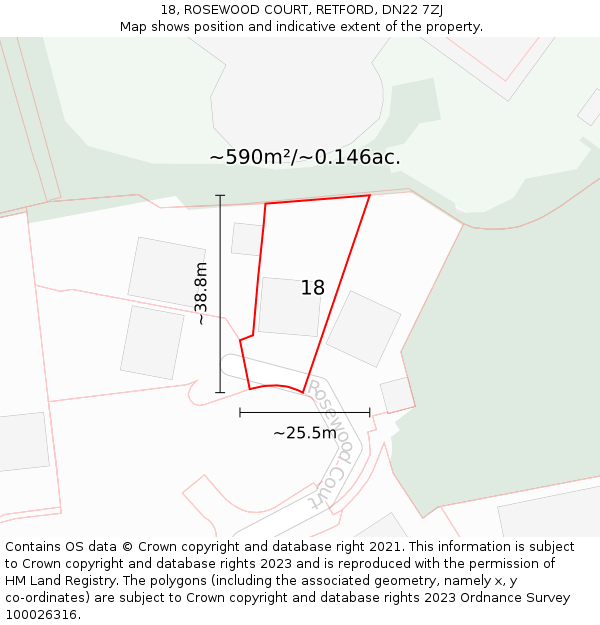 18, ROSEWOOD COURT, RETFORD, DN22 7ZJ: Plot and title map
