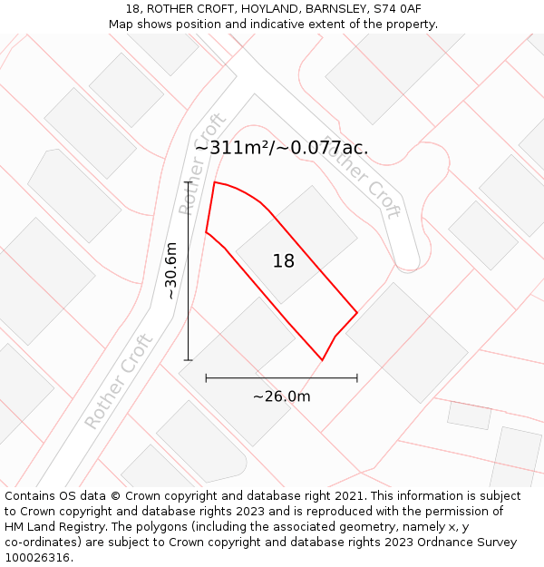 18, ROTHER CROFT, HOYLAND, BARNSLEY, S74 0AF: Plot and title map