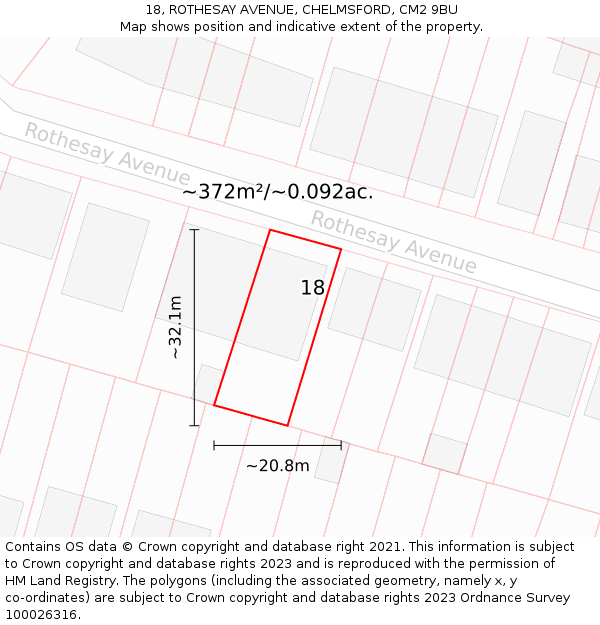 18, ROTHESAY AVENUE, CHELMSFORD, CM2 9BU: Plot and title map