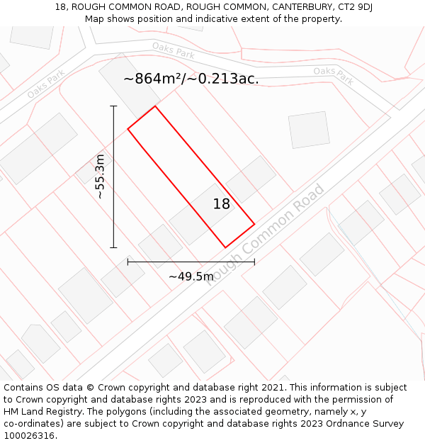 18, ROUGH COMMON ROAD, ROUGH COMMON, CANTERBURY, CT2 9DJ: Plot and title map