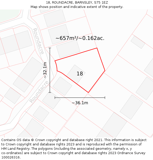 18, ROUNDACRE, BARNSLEY, S75 1EZ: Plot and title map
