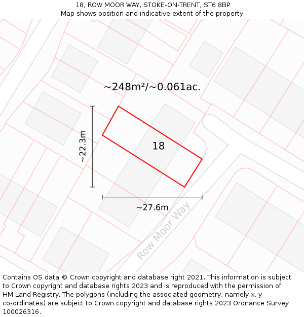 18, ROW MOOR WAY, STOKE-ON-TRENT, ST6 8BP: Plot and title map